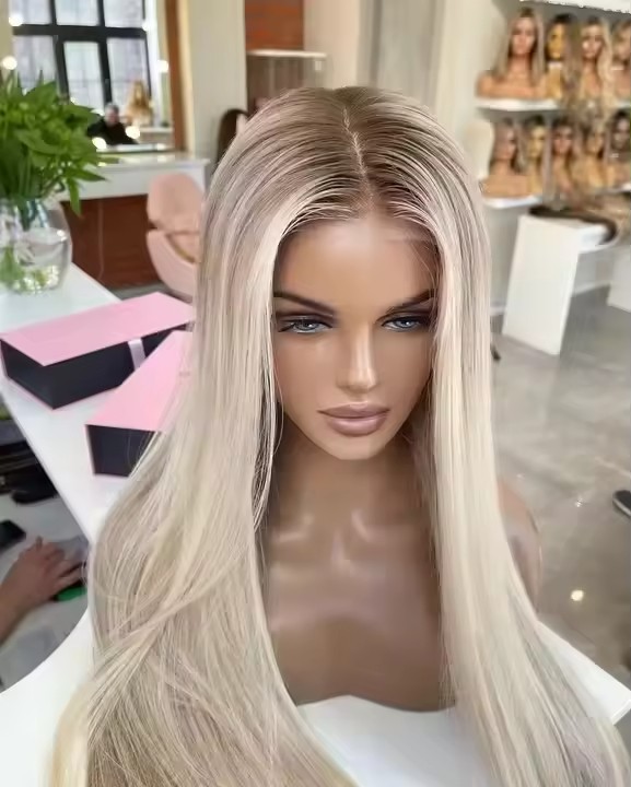 13*6 Lace Front Wig Balayage Blonde Color Smooth Straight 24 Inches 130% Density