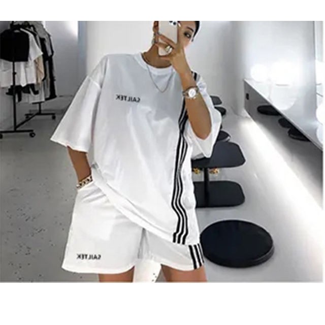 2024 High quality custom comfy cotton oversized summer sets for women clothing two piece set