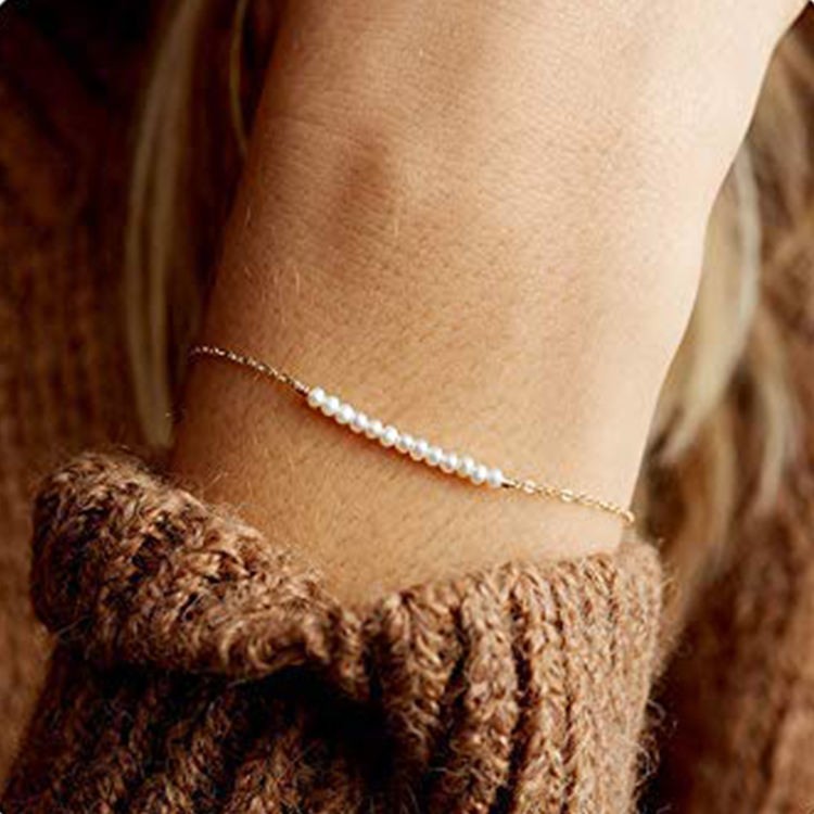 925 Sterling Silver Tiny Freshwater Cultured Pearl Bracelet Dainty Jewelry For Women